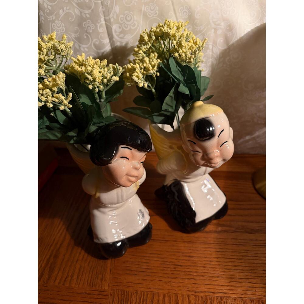 Vintage Royal Copley Asian Boy‎ and Girl Planters